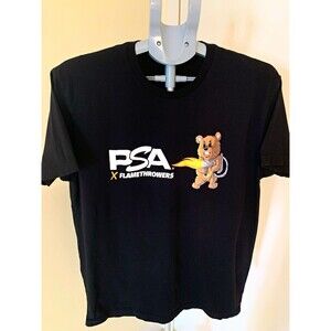 PSA Black Men's Crew Neck Short Sleeve Graphic Logo T-Shirt Flamethrowers